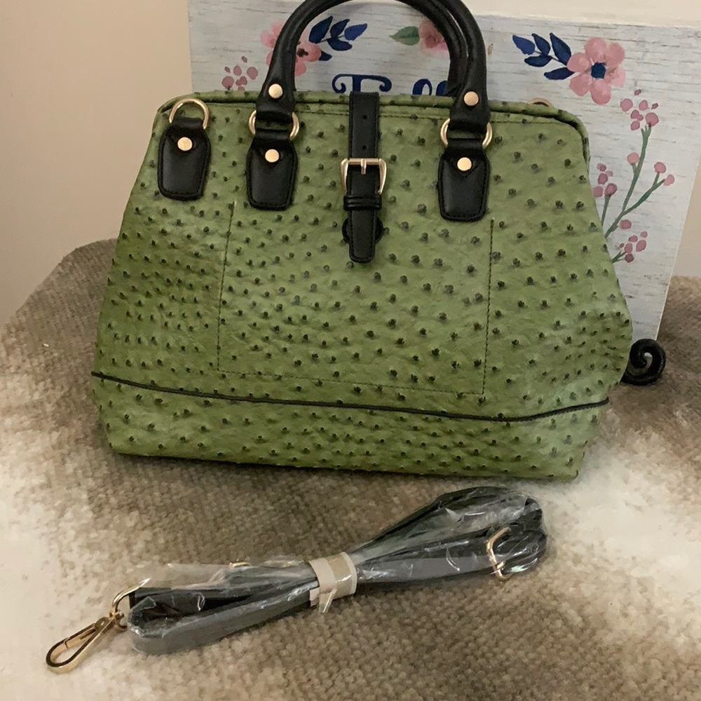 Green Ostrich-Embossed Handbag